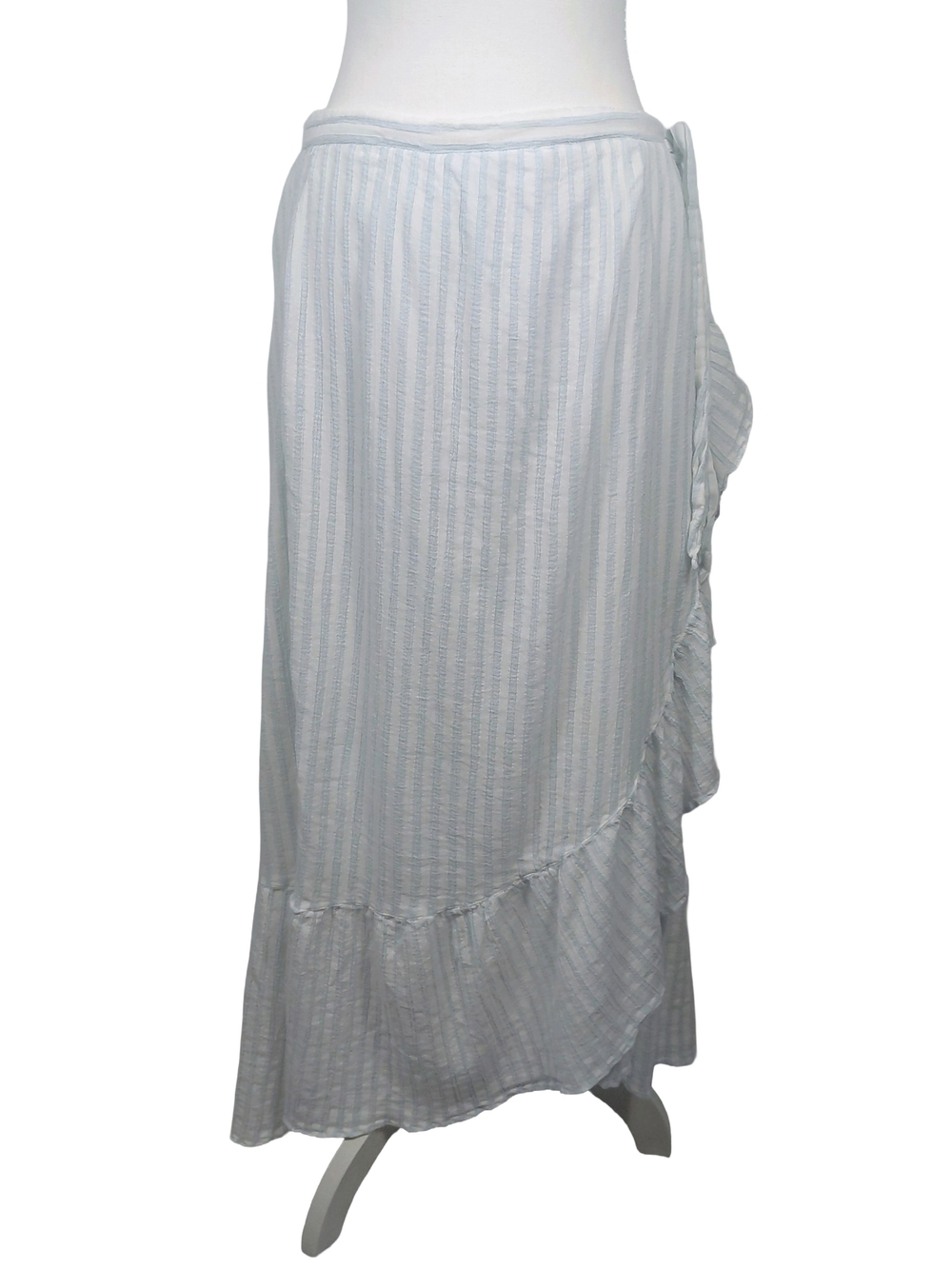 Maeve Anthropologie Gloria Stripe Ruffle Wrap Asymmetric Midi Skirt 12